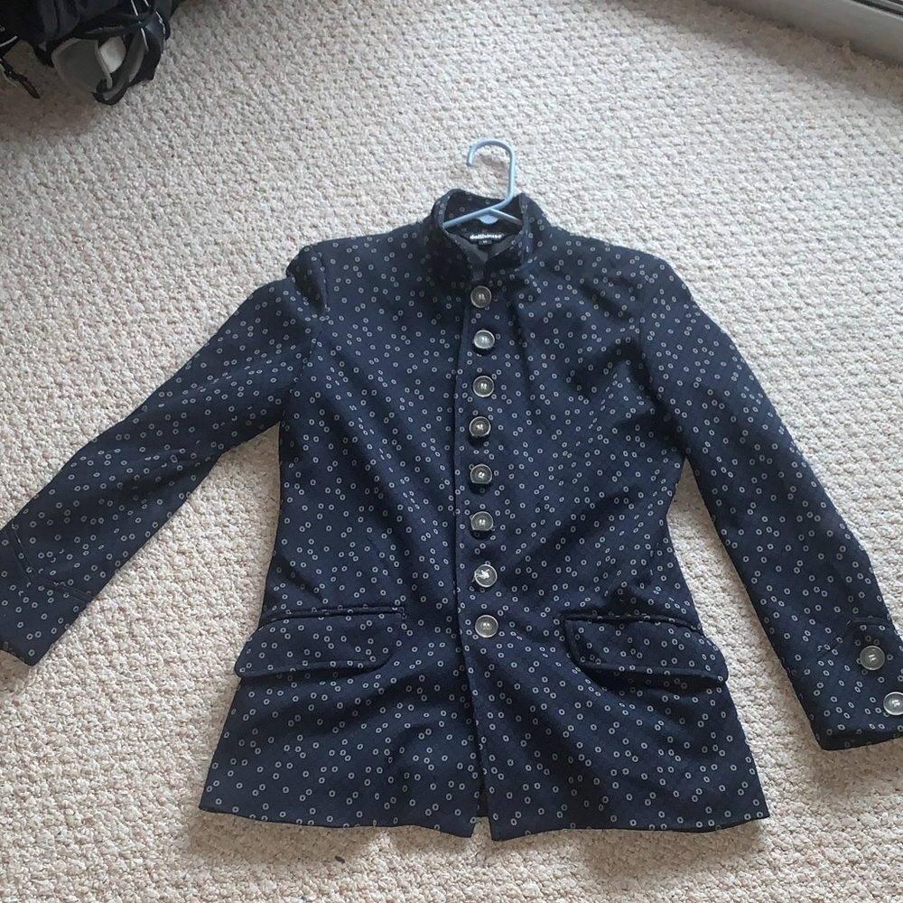 Dollhouse jacket 1995 band collar mock button down dress military style blazer